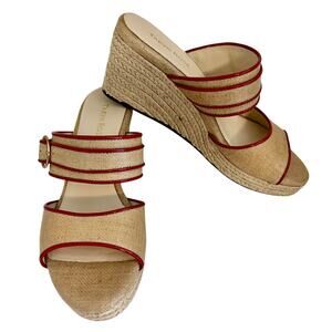 Taryn Rose Kati Mod Retro Slip On Slide Wedge Sandals Braided Jute Boho Hippie